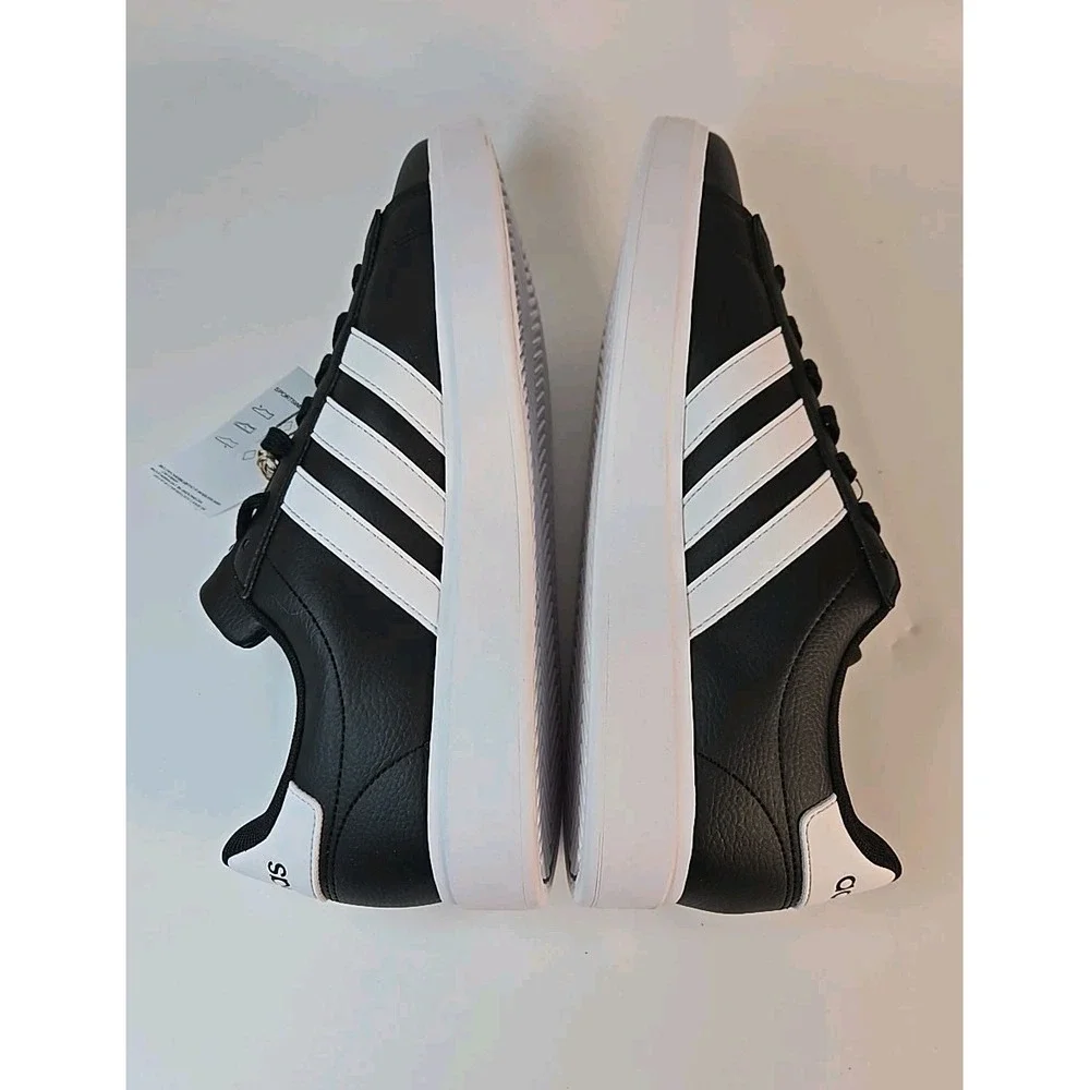 Adidas Mens Size 9.5 Grand Court 2.0 Shoes Black w/ White Stripes GW9195 Sneaker